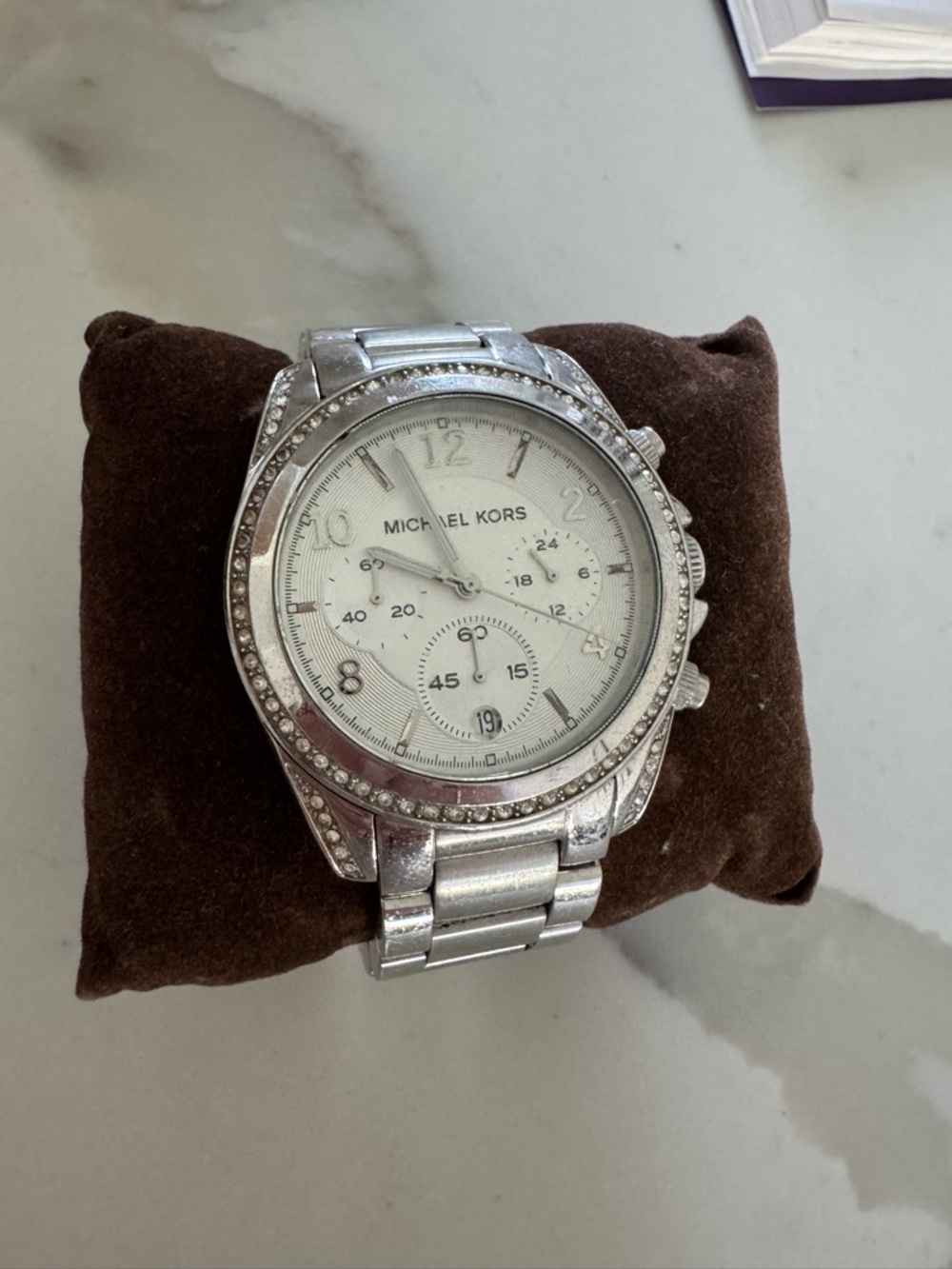 Michael Kors Silver-tone Crystal Bezel Chronograph Watch